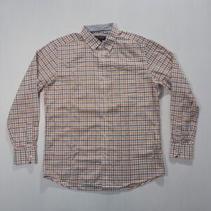 Johnston Murphy Shirt Mens Large Blue Orange Tattersall Long Sleeve Button Down
